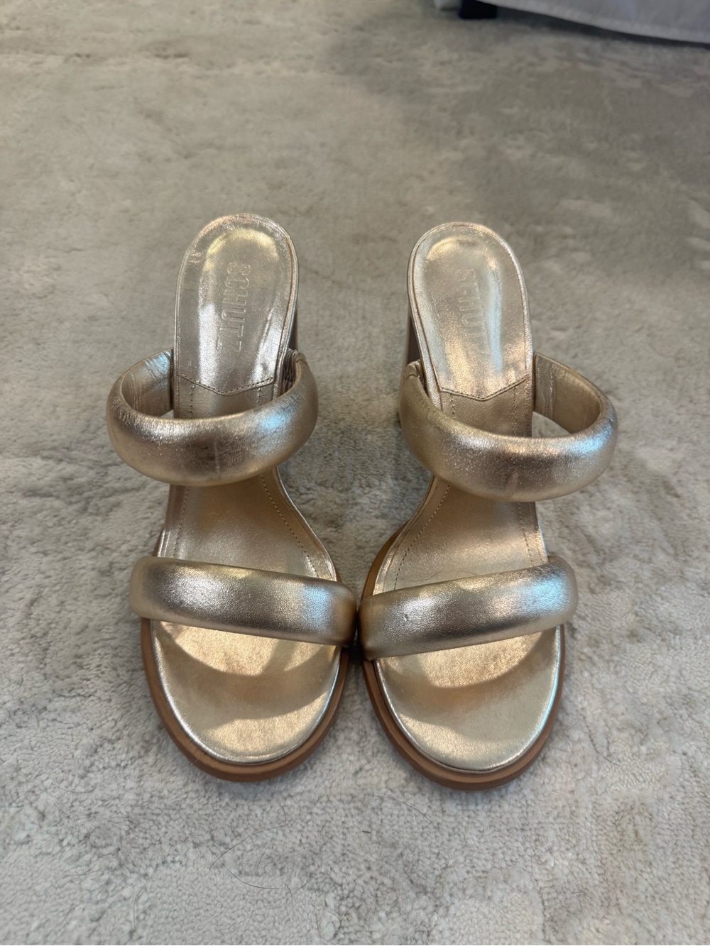 SCHUTZ Metallic Gold Padded Double-Strap Slide Mules size 8B
